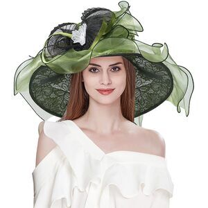 Women's Organza Fascinator Church Derby Hat Floral Lace Wide Brim Sun Hats 6152